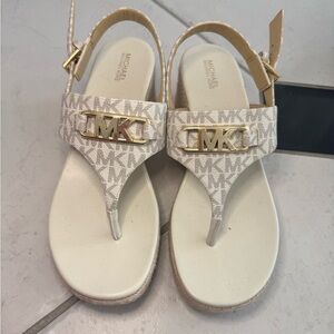 Michael Kors Cream and Gold Logo Sandals